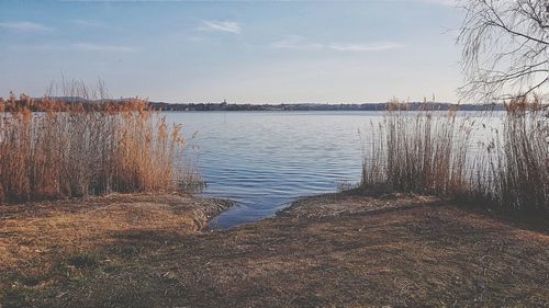 Scenic view of lake against sky