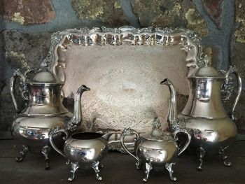 Close-up of metal object on table