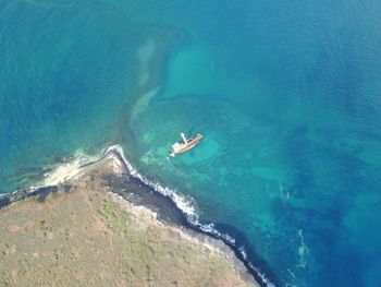 High angle view of man in sea