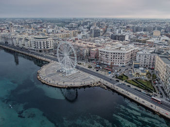 High angle view of city at waterfront