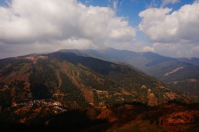 Aerial view of landscape against cloudy sky