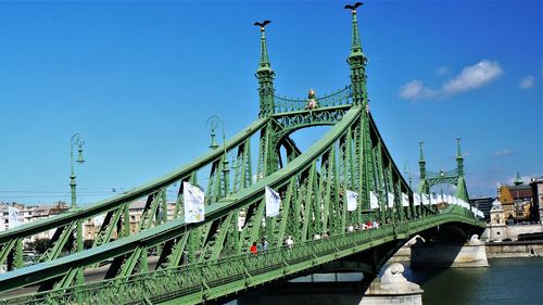 View of bridge over river against blue sky