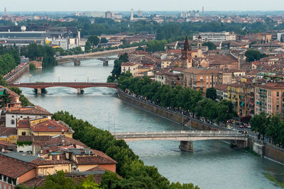 High angle view of buildings in city