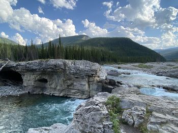 Scenic view of rocky mountains against sky