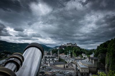 View of cityscape against cloudy sky