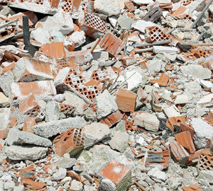 Many rubble and bricks from a demolished house