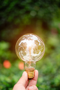 Close-up of hand holding crystal ball