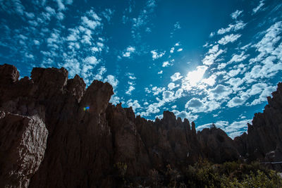 Low angle view of rock formation against sky