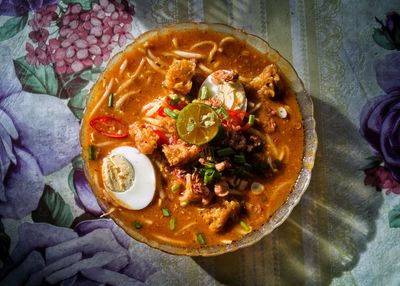 High angle view of food in bowl