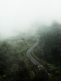 High angle view of road on mountain during foggy weather