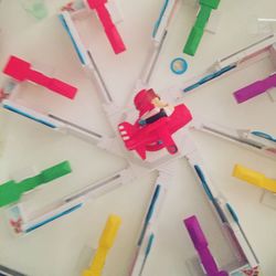 Close-up of multi colored pencils on table