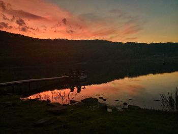 Scenic view of lake against sky during sunset