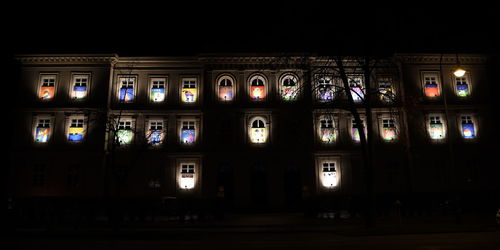 View of illuminated buildings at night