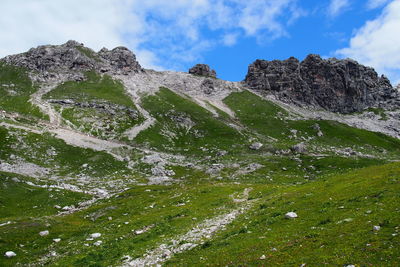 Scenic view of mountains against cloudy sky