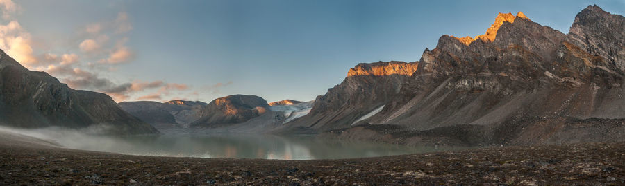 Panoramic view of mountains at sunset