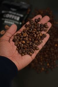 Coffee beans in hand shot