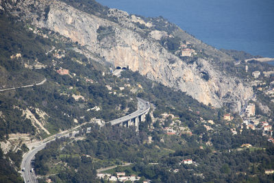 High angle view of city buildings