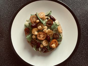 High angle view of serving food in plate