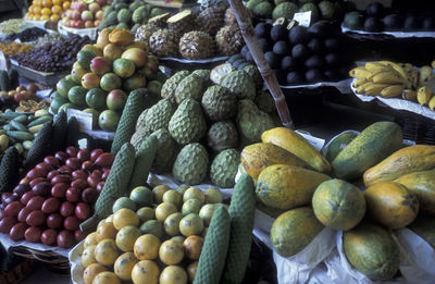 High angle view of various fruits for sale