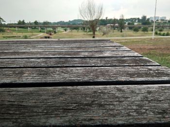 Close-up of wood against sky