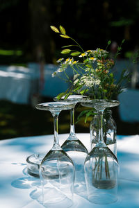 Close-up of empty glass vase on table