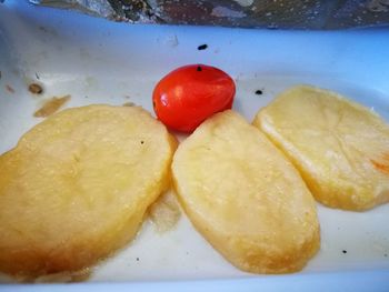 Close-up of fresh bread in plate