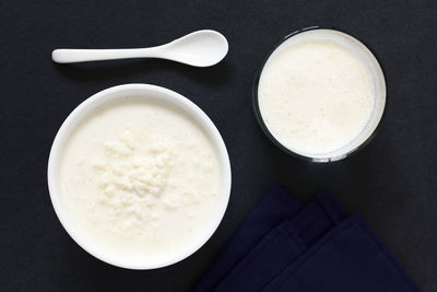 High angle view of breakfast on table