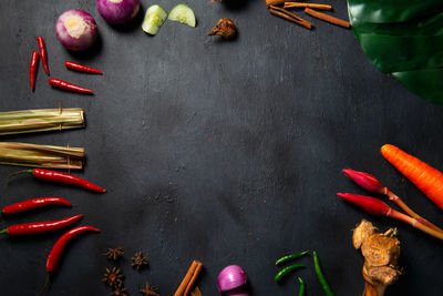 High angle view of multi colored candies on table