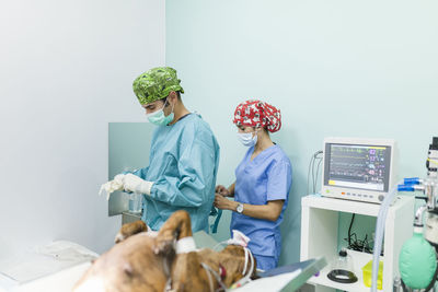 Veterinarians preparing for surgery at clinic