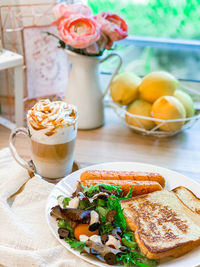 Close-up of breakfast on table