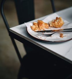 High angle view of breakfast in plate on table