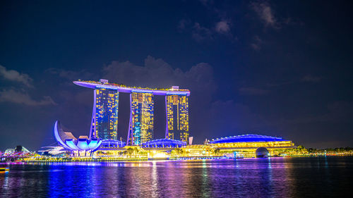 Illuminated buildings in city at night