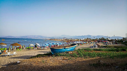 Scenic view of beach against clear sky