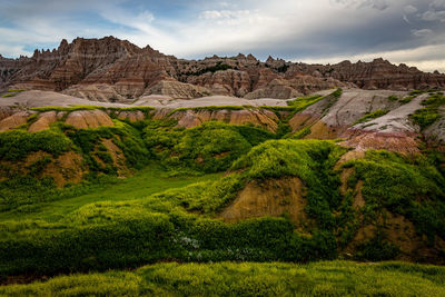 Scenic view of rocky mountains against sky