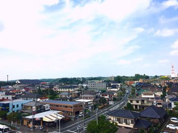 High angle view of cityscape against sky