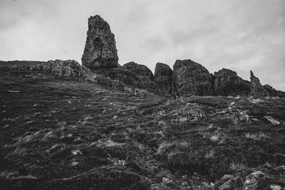Walking track up to the old man of storr rock formation. isle of skye, scotland.