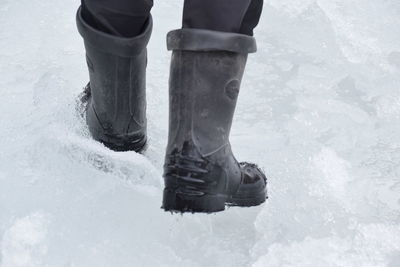 Low section of person standing on snow