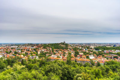 High angle view of townscape against sky