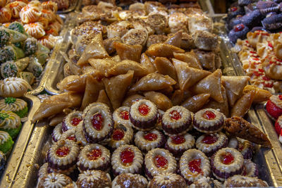 High angle view of meat for sale