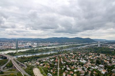 High angle view of cityscape against sky