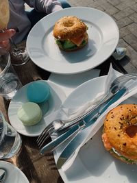 High angle view of food on table