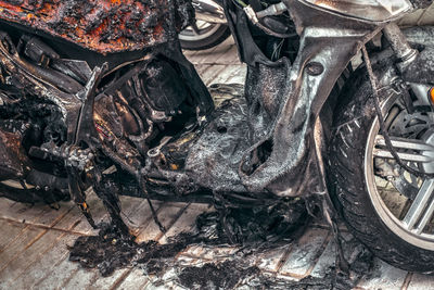 High angle view of damaged car