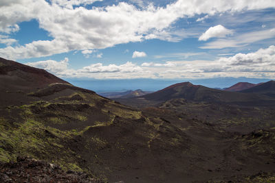 Scenic view of mountains against cloudy sky
