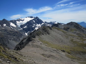 Scenic view of snowcapped mountains against sky