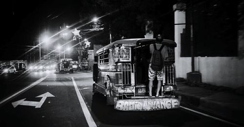 Panoramic shot of illuminated car at night