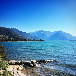 Scenic view of lake against clear sky