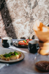 Close-up of breakfast on table