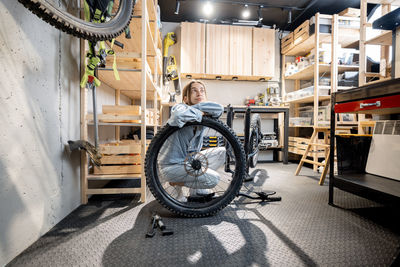 High angle view of a bicycle wheel