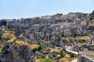 High angle view of townscape against clear sky