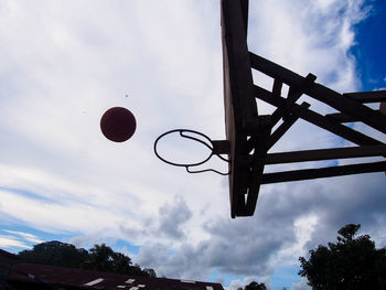 Low angle view of basketball hoop against sky